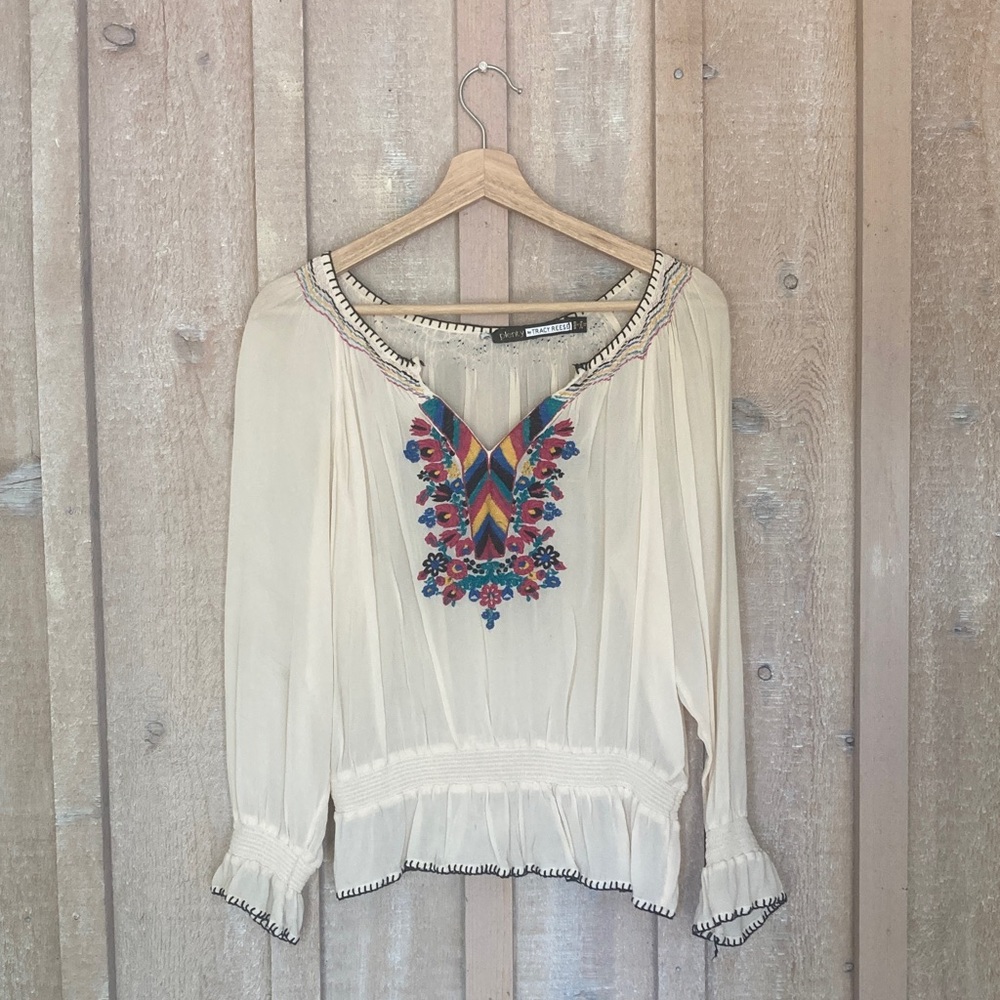 Plenty by Tracy Reese Cream Blouse with Multicolor Embroidery